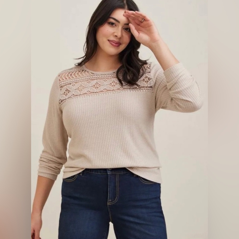 Torrid Waffle Crochet Yoke Top